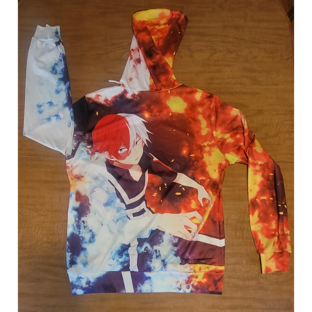 Men's Anime My Hero Academia Cartoon Manga Vintage AOP Hoodie size L  A11 Shoto
